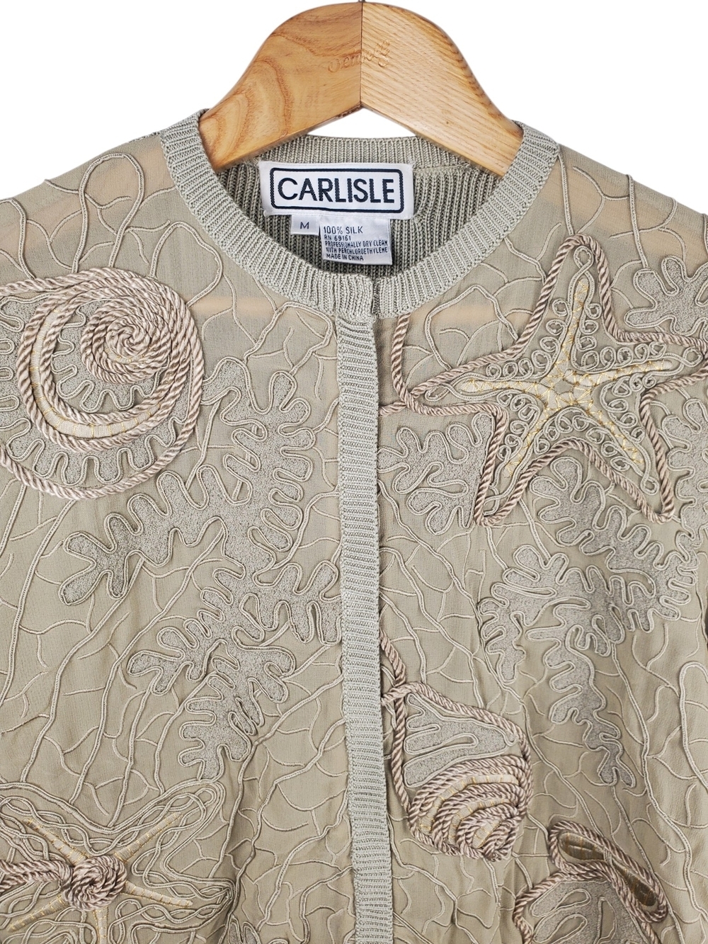 Vintage CARLISLE 100% Silk Sea Life Embroidered Cardigan Jacket Med. #353 - Picture 2 of 10